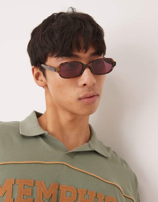 ASOS DESIGN 90's skinny square sunglasses in tortoise frames with burgundy lenses