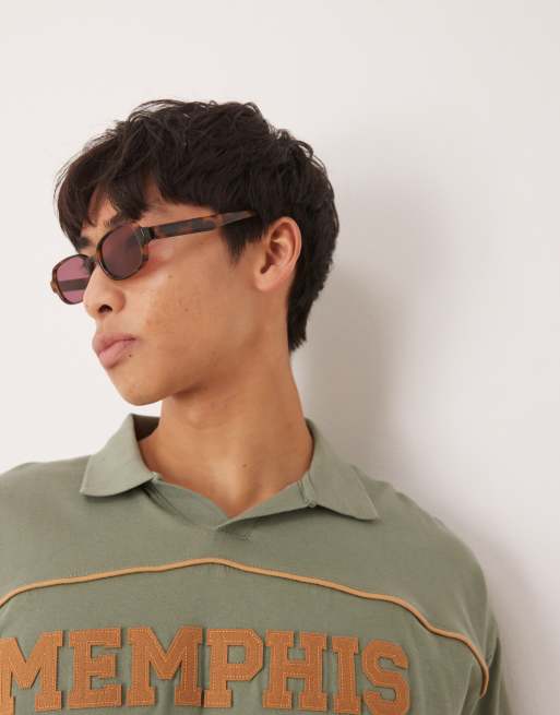 ASOS DESIGN 90s skinny square sunglasses with tortoise frame and burgundy lens
