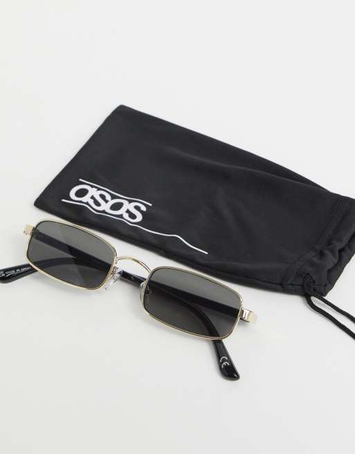 ASOS DESIGN 90s small metal rectangle sunglasses in gold, 4 of 4