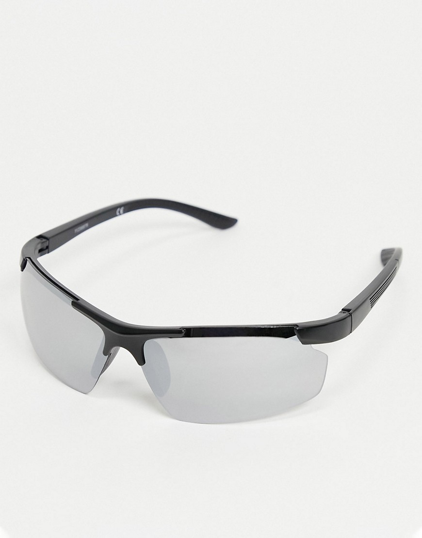 ASOS DESIGN 90s square sunglasses in black with mirrored lens-Silver