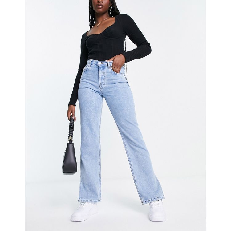 ASOS DESIGN mid rise '90s' straight leg jeans in midwash - MBLUE
