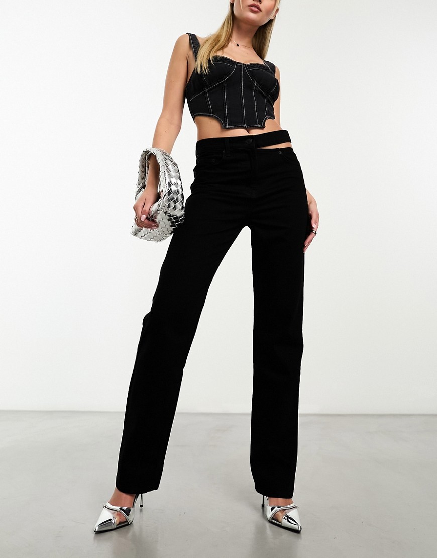 ASOS DESIGN 90's straight jean with cut out waistband in washed black