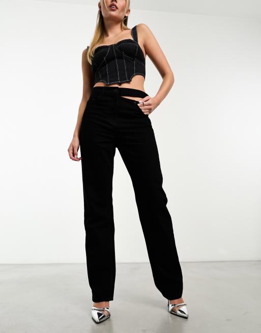 ASOS DESIGN Full length flare jeans with wrap waist band and cut