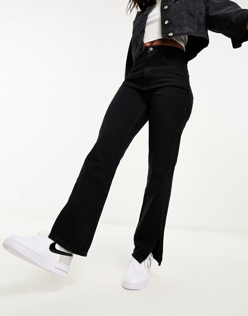 Shop Asos Design 90s Straight Jean With Split In Black