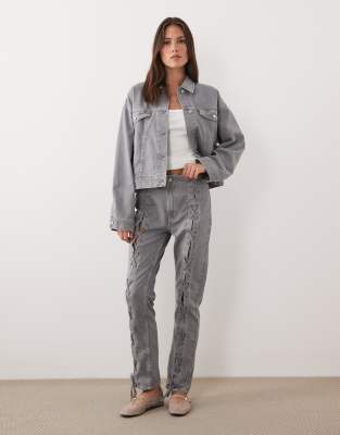 ASOS DESIGN 90s straight jeans in gray with lace up - part of a set