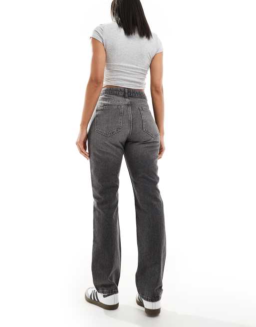 ASOS DESIGN mid rise straight jeans in gray