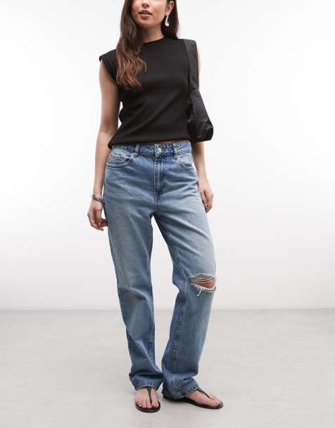 ASOS DESIGN 90s straight jeans in light midwash with rips - view 1