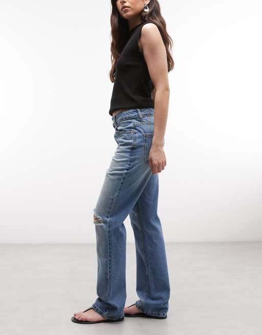 ASOS DESIGN 90s straight jeans in light midwash with rips, 2 of 5