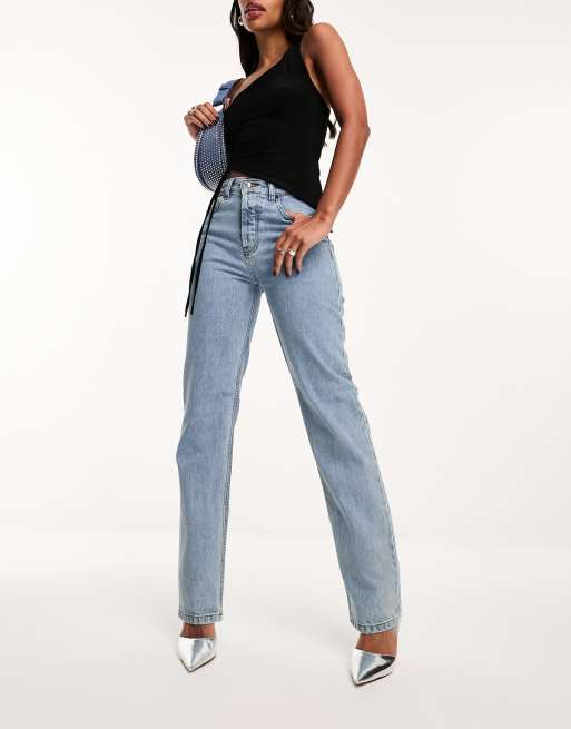 ASOS DESIGN mid rise '90s' straight leg jeans in midwash - MBLUE