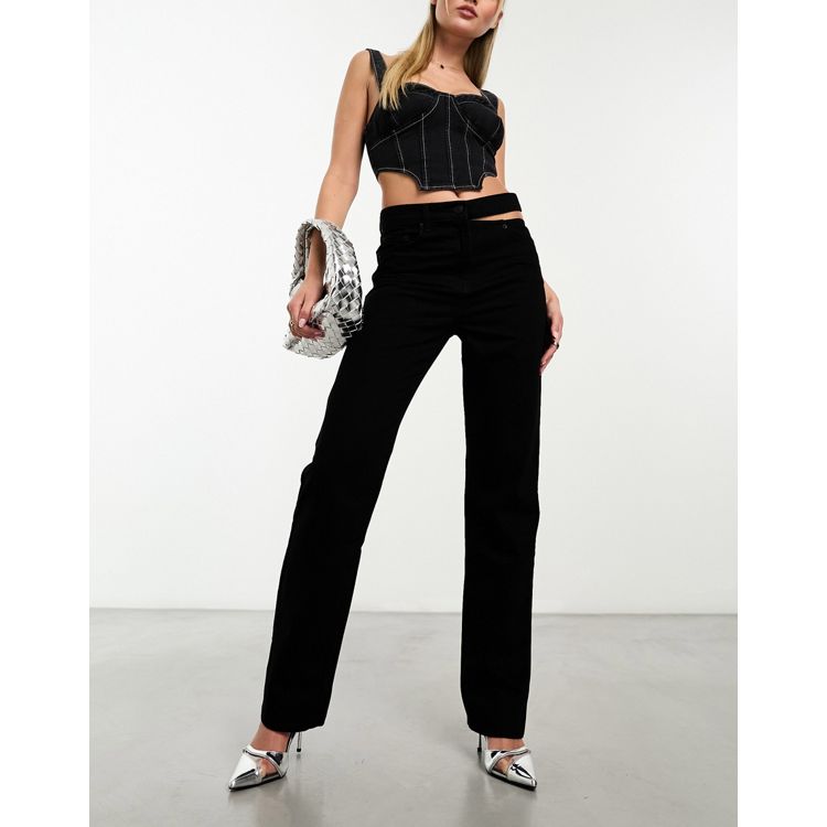 ASOS DESIGN 90s straight jeans with cut-out waistband in washed black