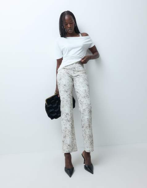 ASOS DESIGN 90s straight leg jean in snow leopard - view 1