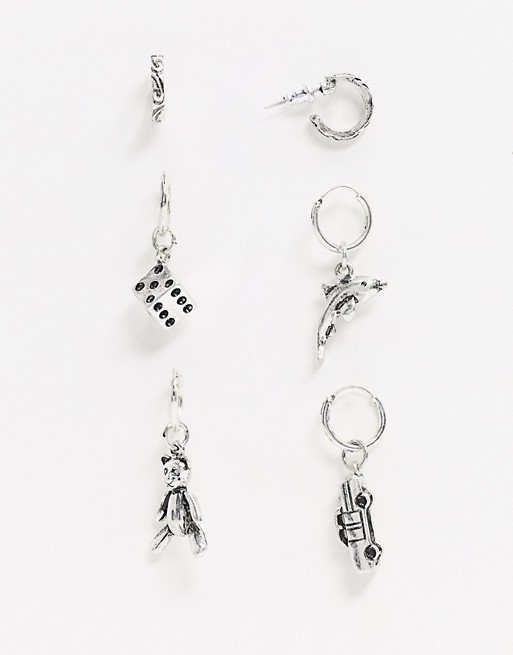 ASOS DESIGN 90's style earring pack in silver tone
