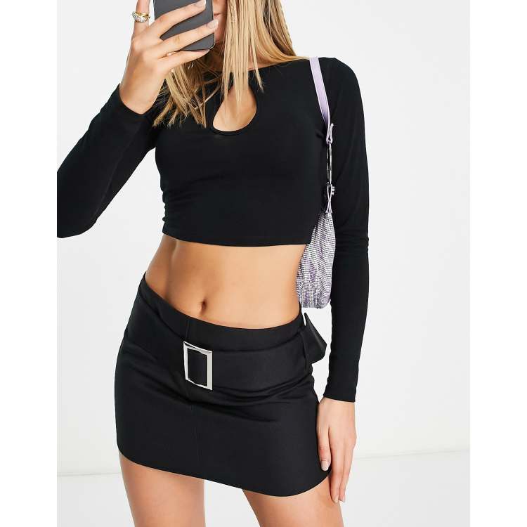 ASOS DESIGN 90s super micro mini skirt with extreme buckle belt in black