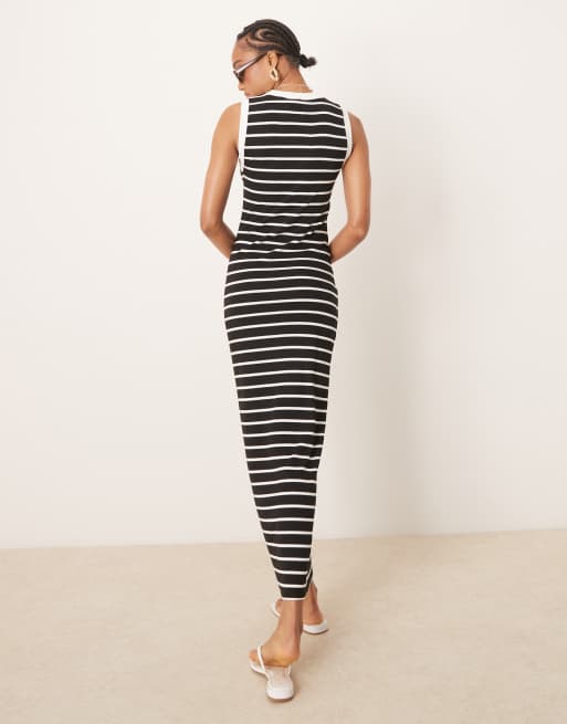 ASOS DESIGN 90s Tall ribbed built up midi tank dress in mono stripe, 3 of 4