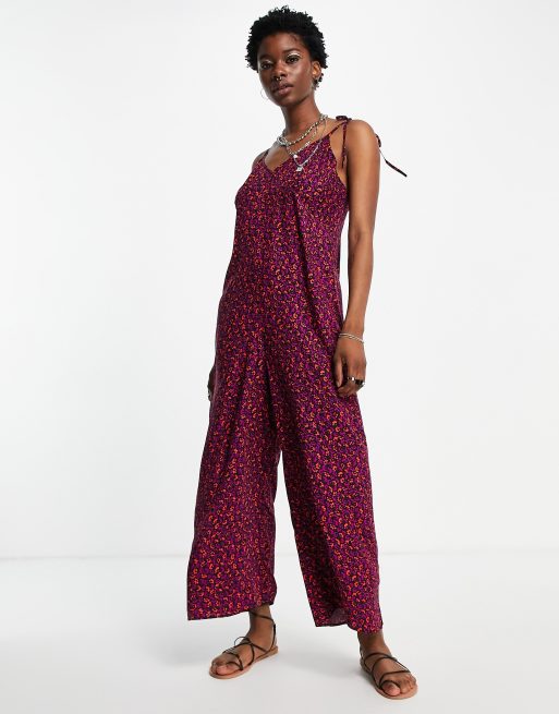 Burgundy best sale floral jumpsuit