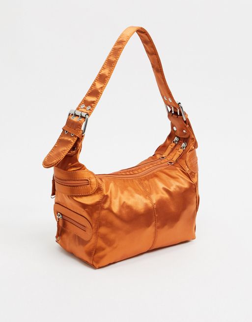 ASOS DESIGN 90s utility shoulder bag in burnt orange satin ASOS