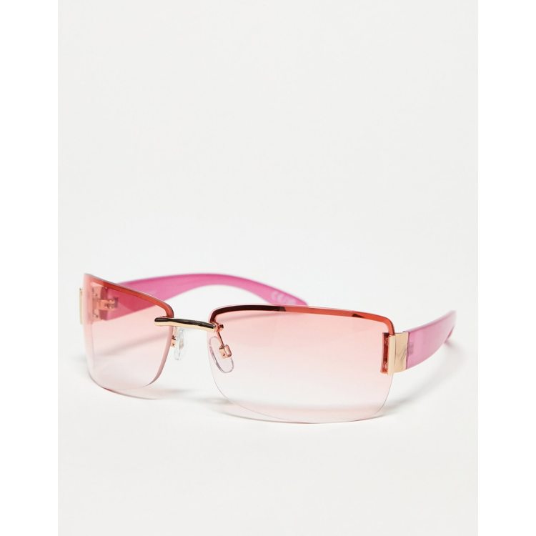 ASOS DESIGN rimless mid square sunglasses with star detail in pink lens