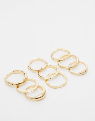 ASOS DESIGN - 9er-Pack Ringe in Gold-Optik mit geschmolzenem Design-Goldfarben