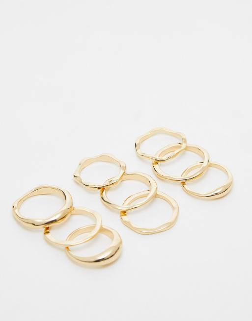 ASOS DESIGN 9er Pack Ringe in Gold Optik mit geschmolzenem Design ASOS