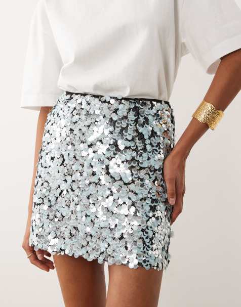 ASOS DESIGN - A-formet mininederdel med udsmykninger og pailletter - view 1