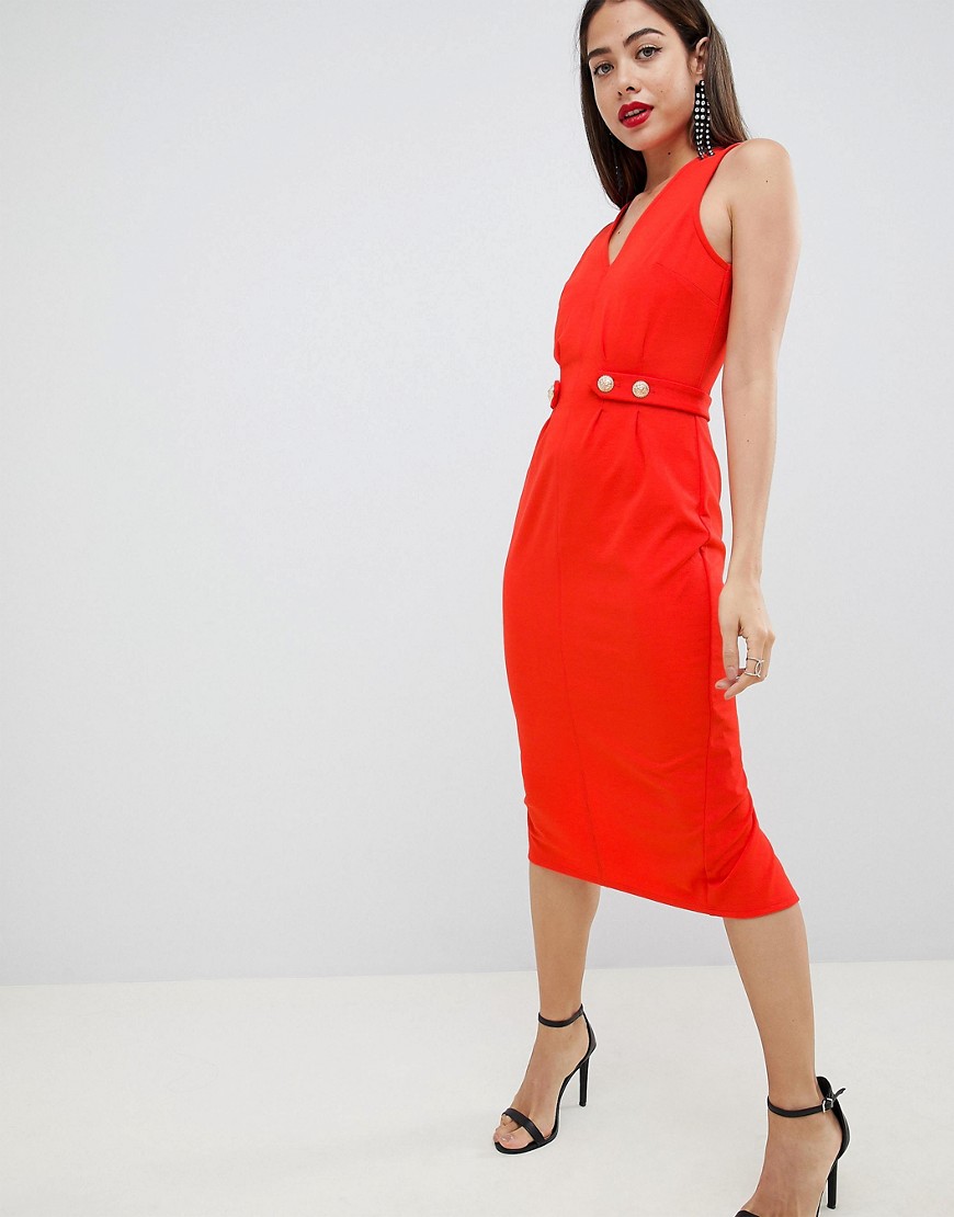 ASOS DESIGN - A-lijn mini-jurk met V-hals en knopen-Rood