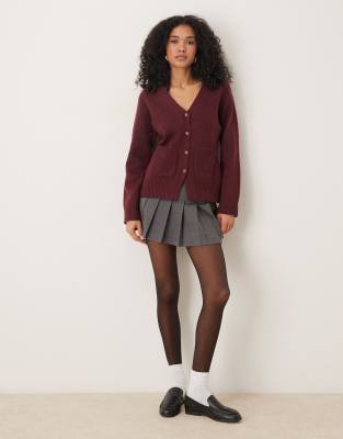 a line boyfriend cardigan with pocket detail in burgundy-Red