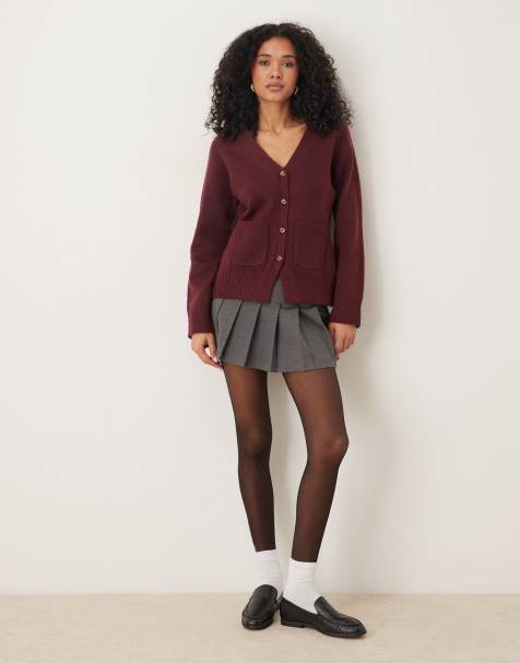 ASOS DESIGN a line boyfriend cardigan with pocket detail in burgundy - view 1