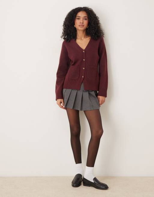 ASOS DESIGN a line boyfriend cardigan with pocket detail in burgundy