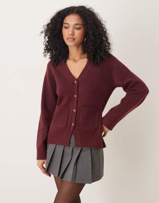 Asos Design A Line Boyfriend Cardigan With Pocket Detail In Red