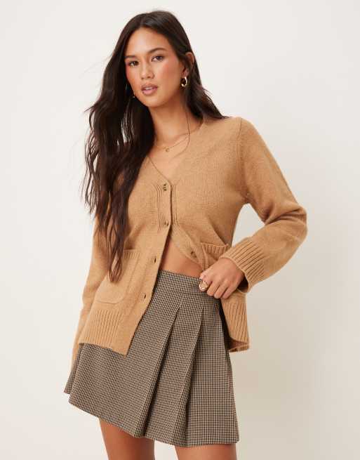 ASOS DESIGN a line boyfriend cardigan with pocket detail in cookie