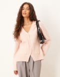 [ASOS DESIGN] ASOS DESIGN a line boyfriend cardigan with pocket detail in light pink XS Light Pink