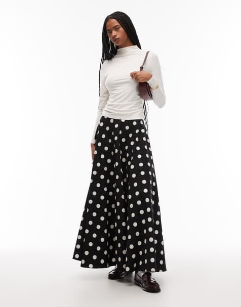ASOS DESIGN a line circle maxi skirt in black polka dot - view 1
