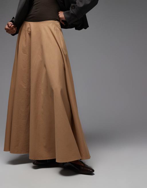 ASOS DESIGN a line circle maxi skirt in camel
