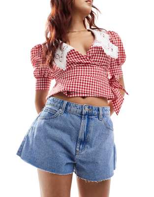 Asos Design A Line Denim Shorts In Bromo Wash-blue