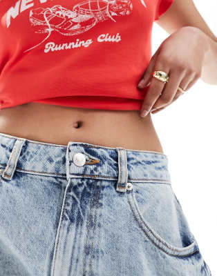 Asos Design A Line Denim Shorts In Blue