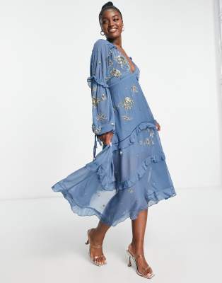 ASOS DESIGN a-line midi dress with cluster embellishment | ASOS