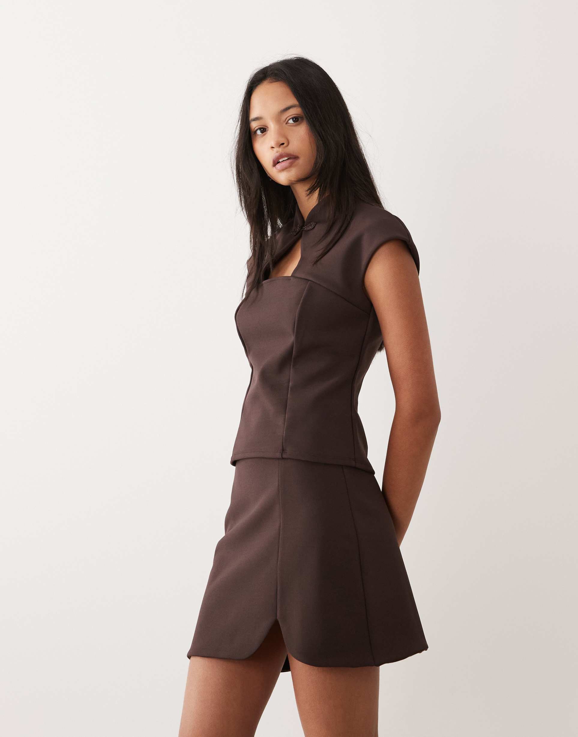 asos design a line mini skirt in brown - part of a set