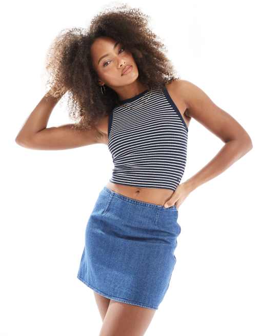 ASOS DESIGN A line mini skirt in midwash blue, 4 of 4