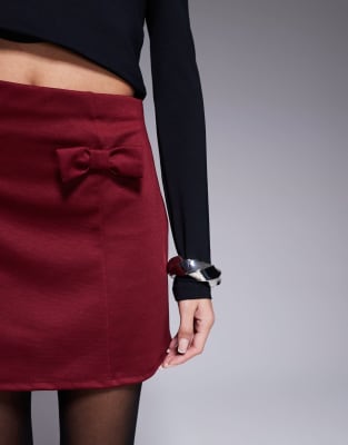 Asos Design A-line Mini Skirt With Bow Details In Burgundy-red In Red