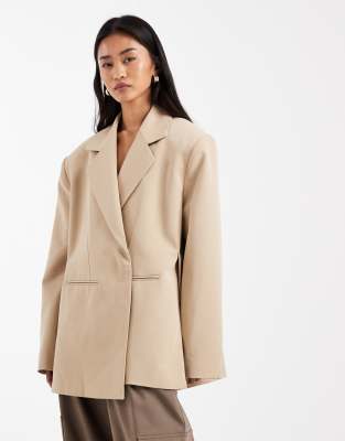 Asos Design Textured Oversized Blazer In Brown