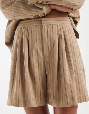 Asos Design A-line Pleated Tailored Shorts-brown