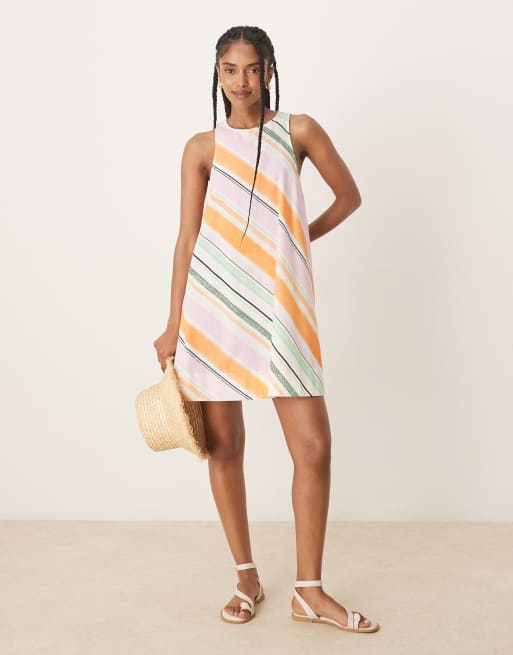 ASOS DESIGN a line racer mini dress in orange and pink stripe, 2 of 4