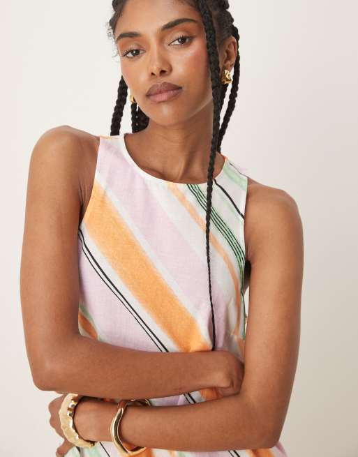 ASOS DESIGN a line racer mini dress in orange and pink stripe, 4 of 4