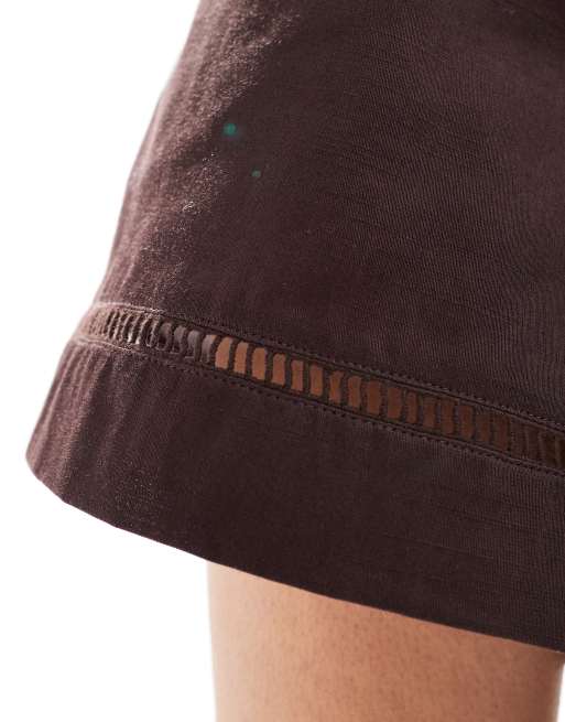 ASOS DESIGN a-line shorts co-ord in chocolate, 3 of 4