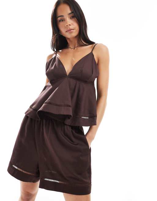 ASOS DESIGN a-line shorts co-ord in chocolate, 4 of 4