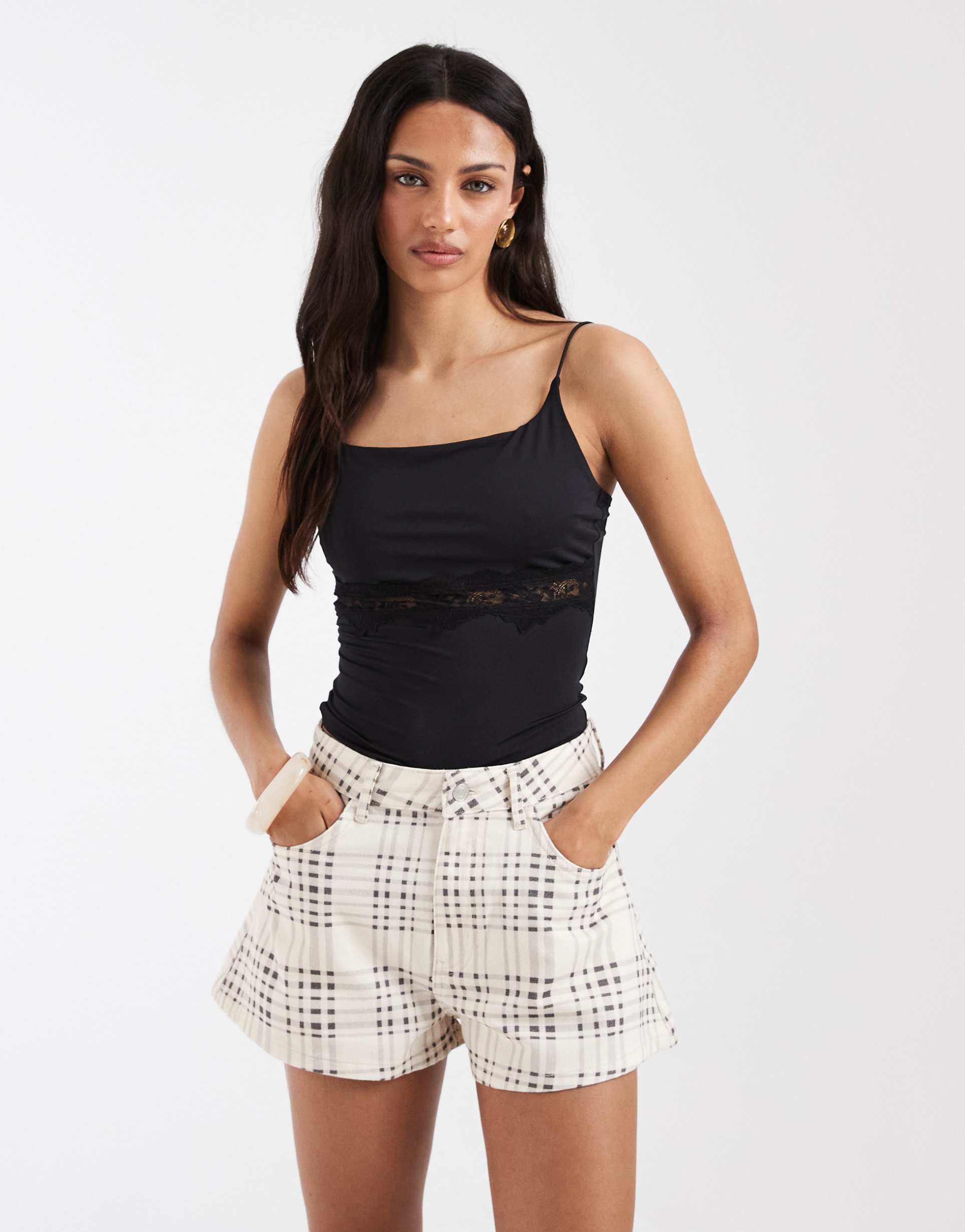 asos design a-line shorts in plaid