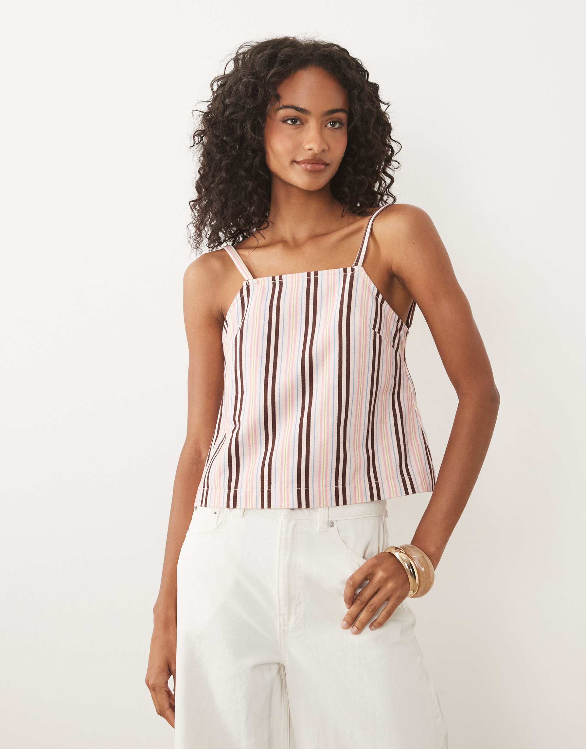 asos design a-line tank top in striped denim