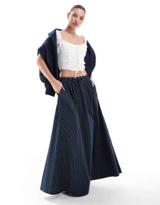 Shop ASOS DESIGN a line tie waist midi skirt in navy stripe Online – Trendy & Affordable Fashion