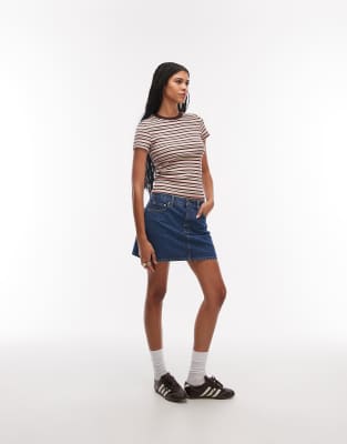 ASOS DESIGN - A-Linien-Minirock in Mittelblau mit hohem Bund