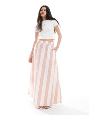 ASOS DESIGN - A-linienförmiger Baumwoll-Maxirock mit rosa Streifen, Kombiteil-Bunt